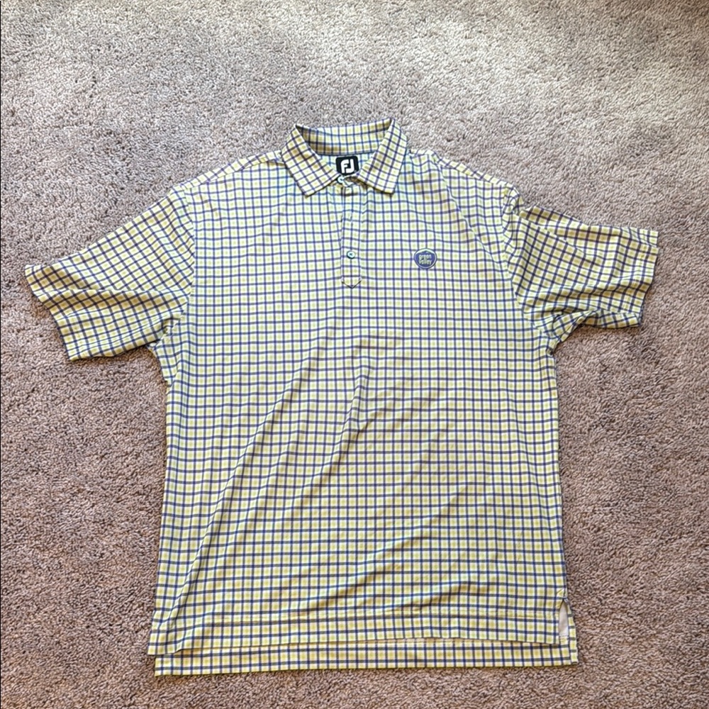 FootJoy Men's lime Green and Blue Plaid Polo Shirt